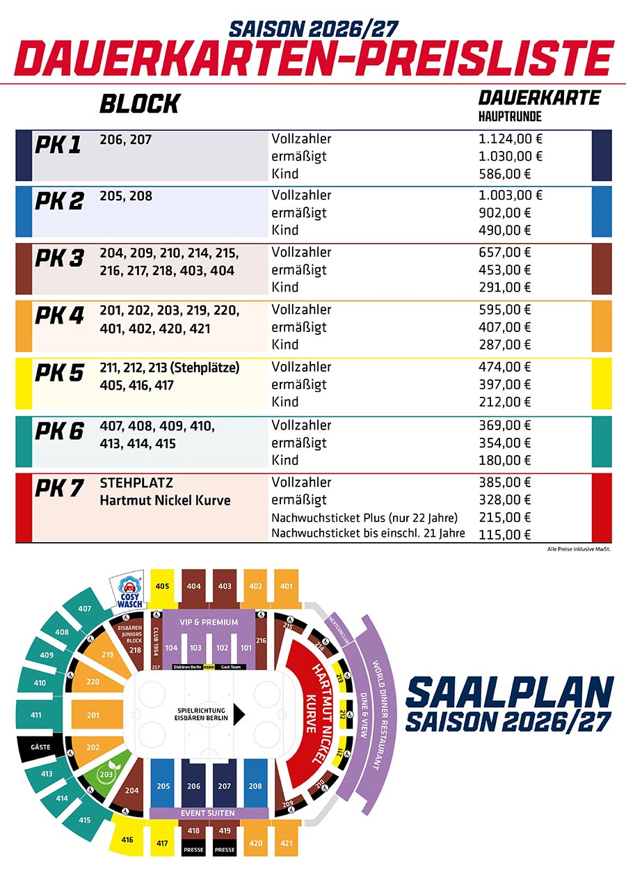 Preisliste Dauerkarten